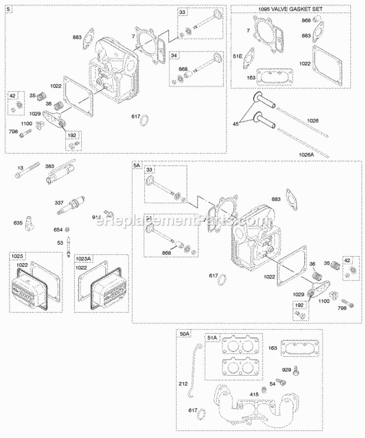 Cylinder Head Gasket Set - Valve Intake Manifold Valves Diagram and Parts List for 445777-0112-E3  Briggs and Stratton Engine